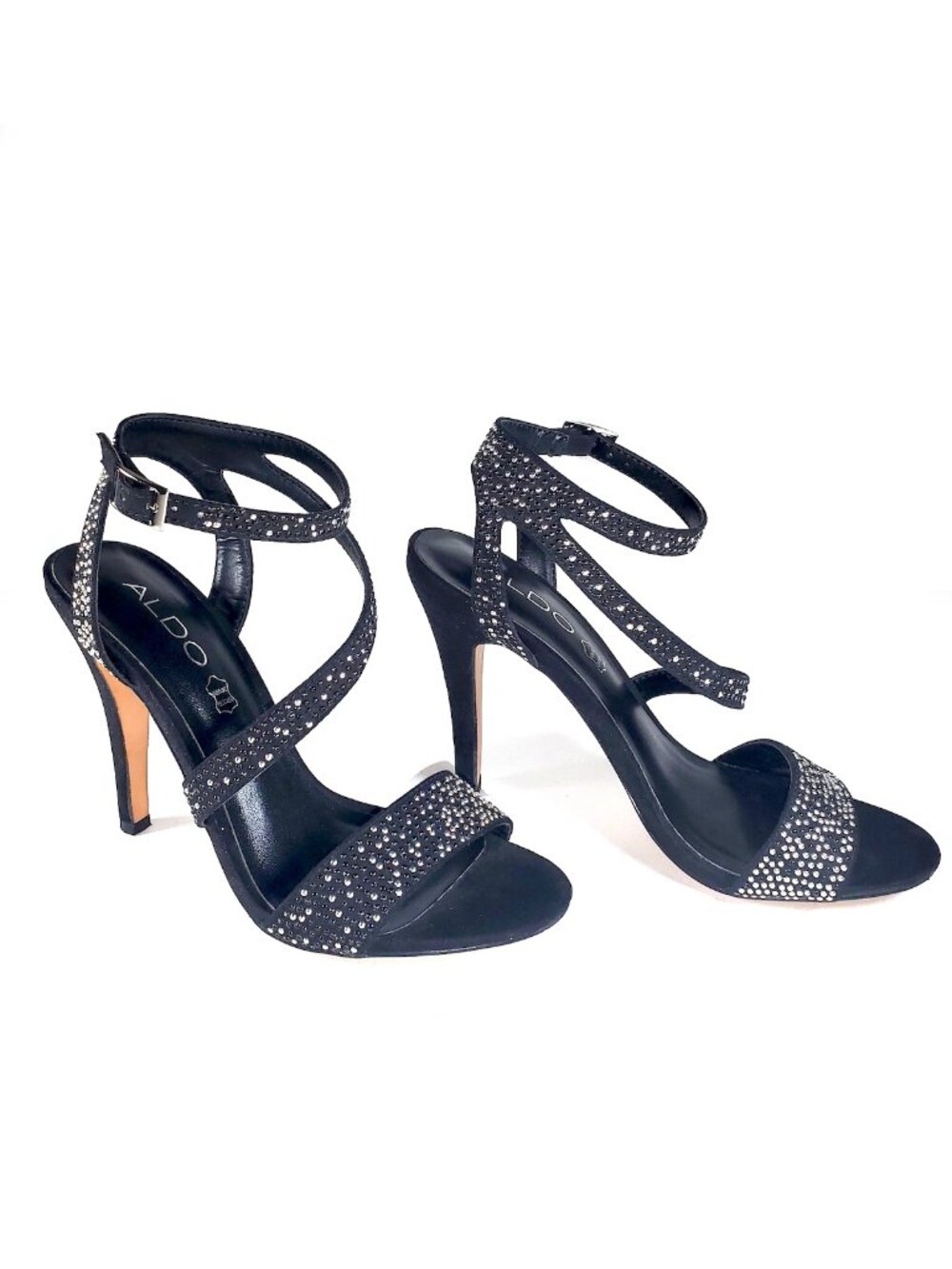 ALDO Black Rhinestone Strappy Stiletto Sandals - Size 5